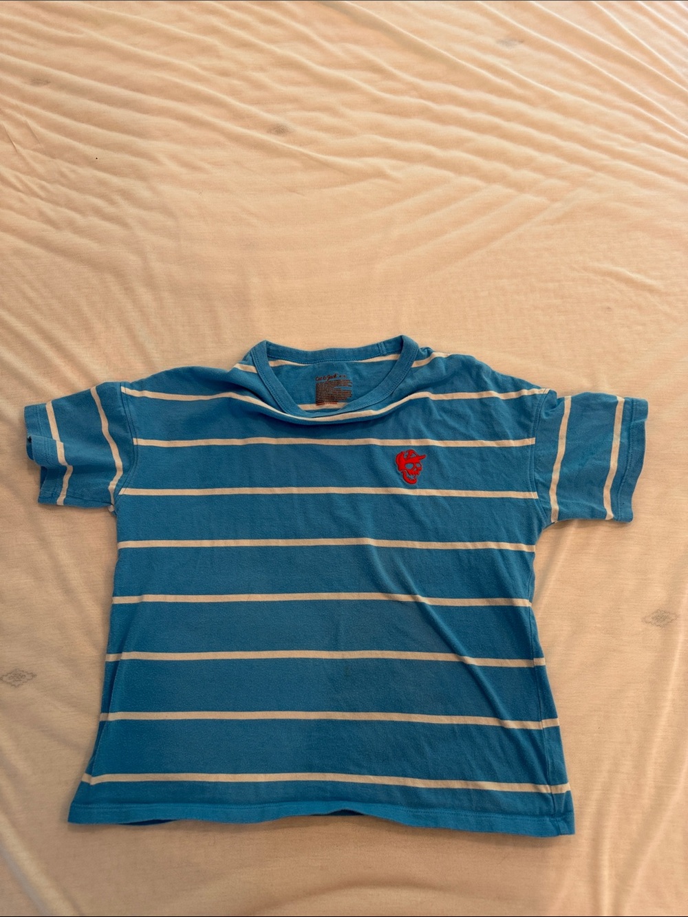 Cat & Jack Blue and White Striped Short Sleeve Tee with Red Patch